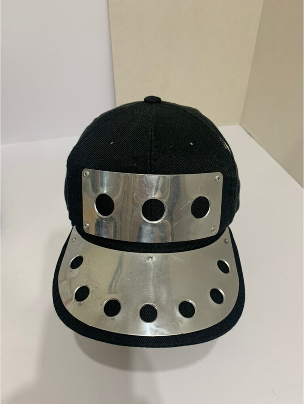 Vintage Black Snapback Hat Metal Plates Rivets Industrial Punk Hip Hop Korea